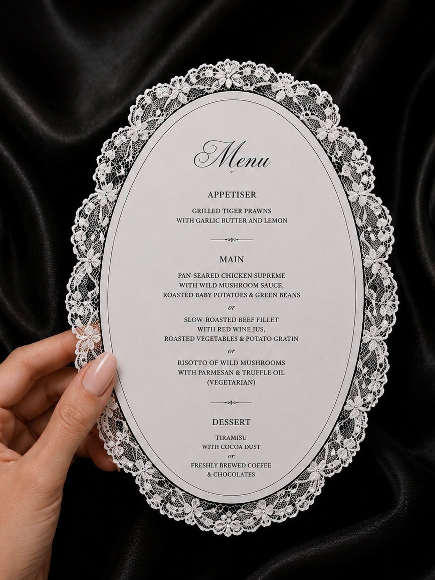 Lace Wedding Menus Monochrome