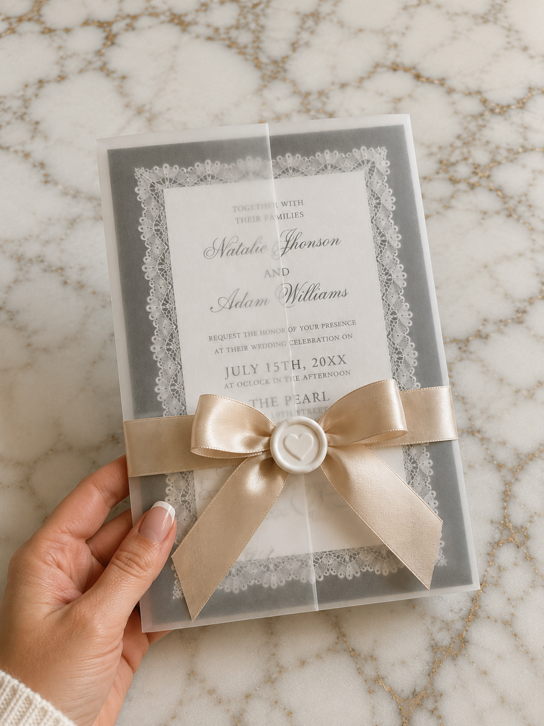 Luxury Lace Wedding Invitation With Backing
