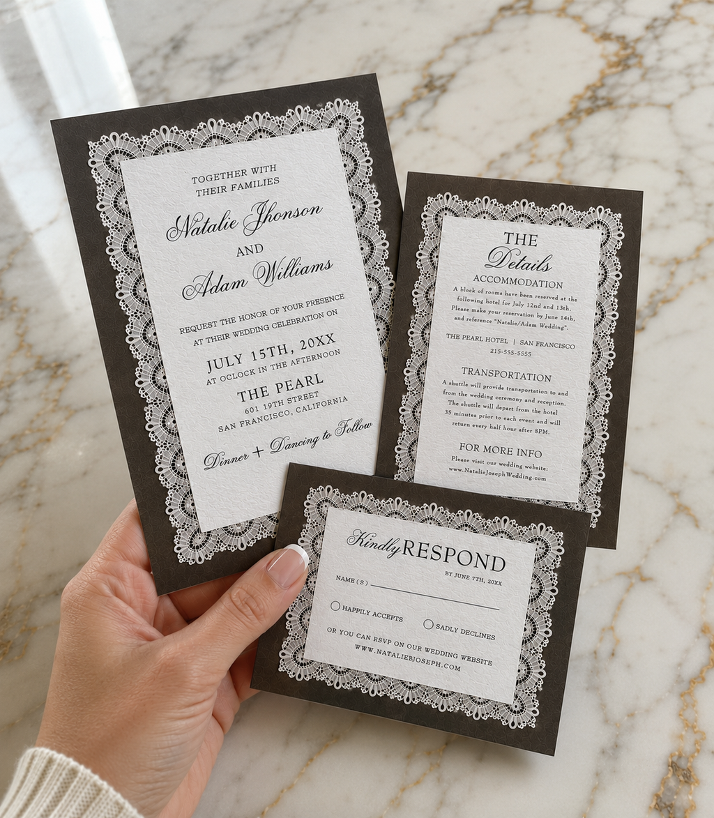 Luxury Lace Wedding Invitation With Backing