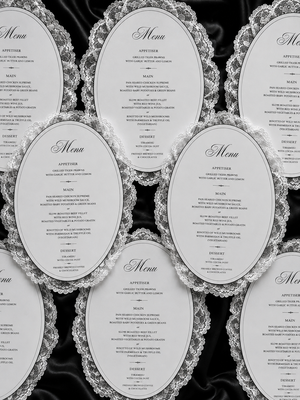 Lace Wedding Menus Monochrome