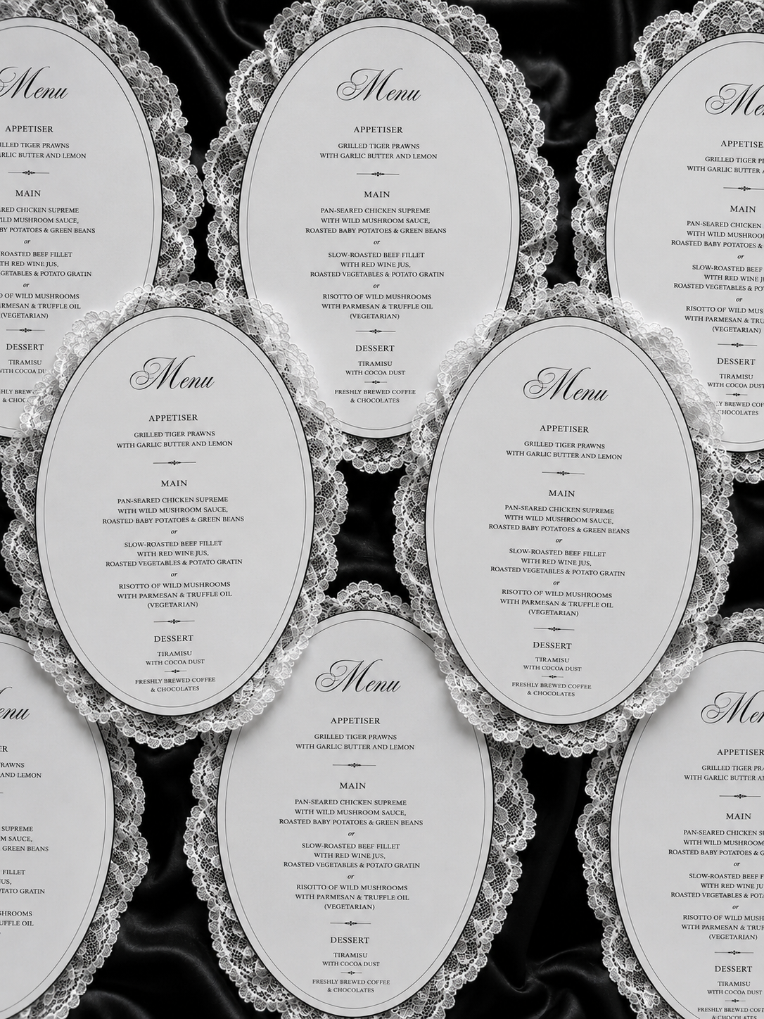 Lace Wedding Menus Monochrome