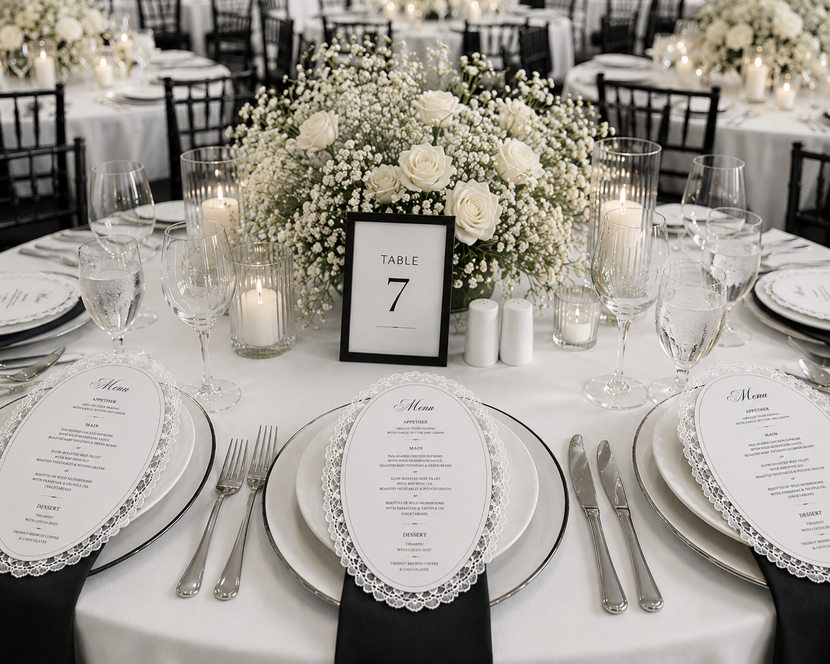Lace Wedding Menus Monochrome