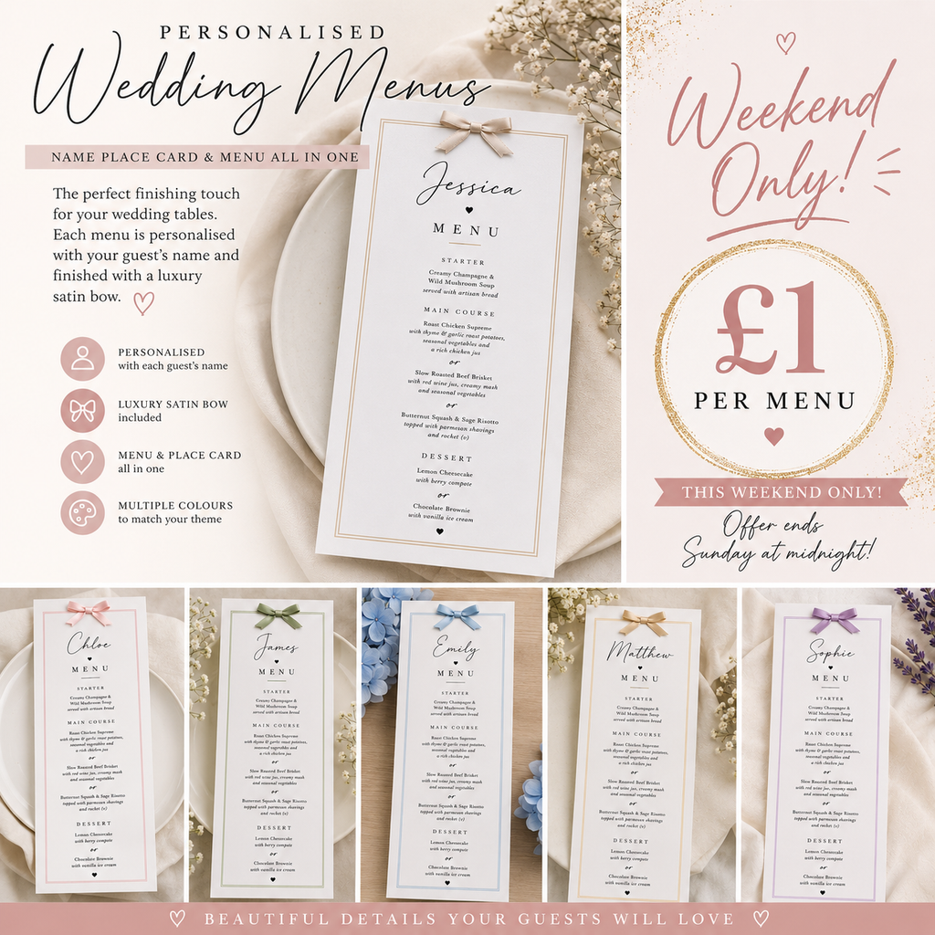 Bordered Personalised Wedding Menus