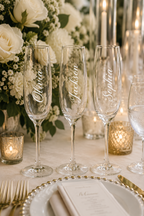 3 in 1 Personalised Champagne Glass. Wedding Favour. Name Place. Toast Glass.