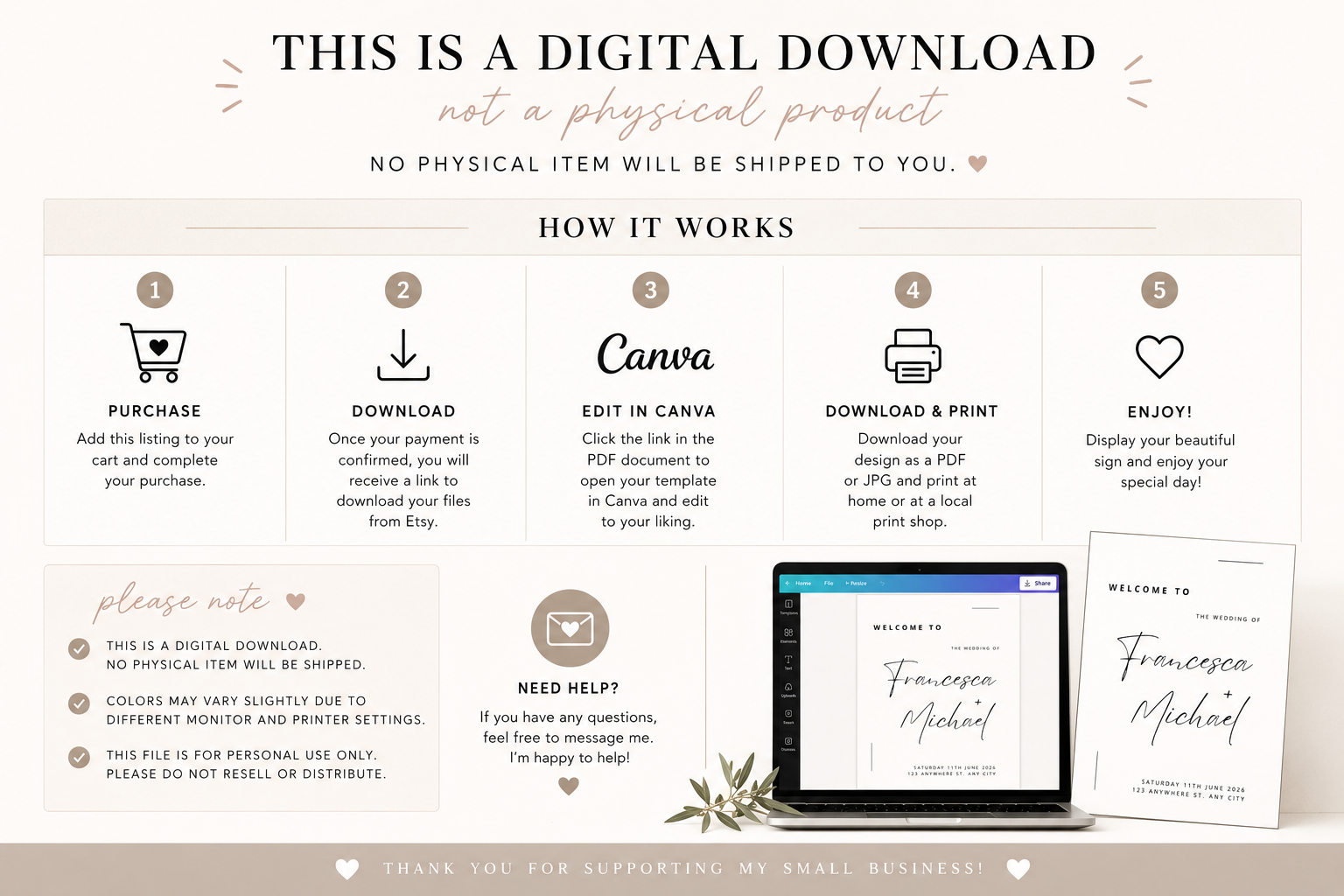 Minimalist Welcome Wedding Sign Template (Instant Download)