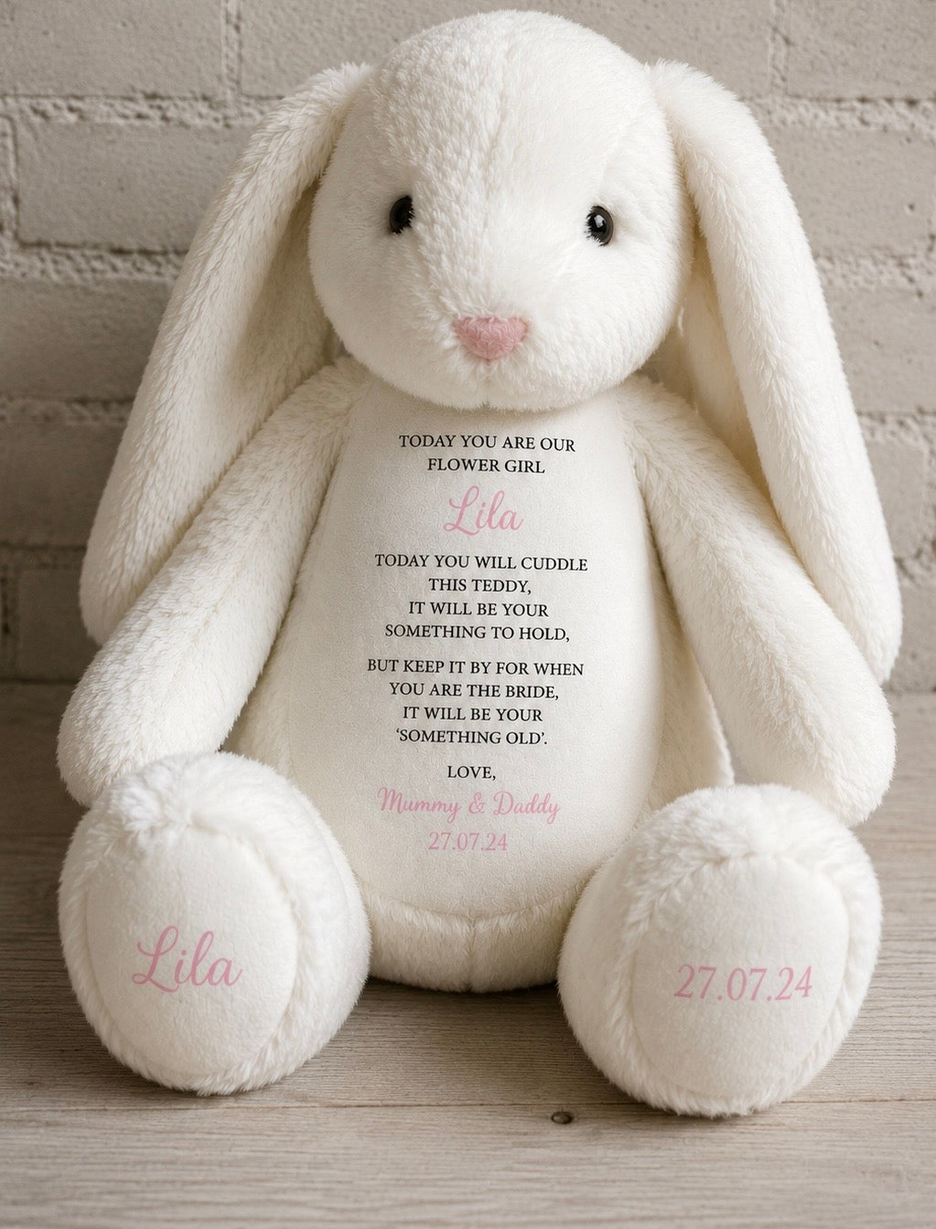 Personalised Wedding Party Bunny – Page Boy, Flower Girl & Ring Bearer Keepsake