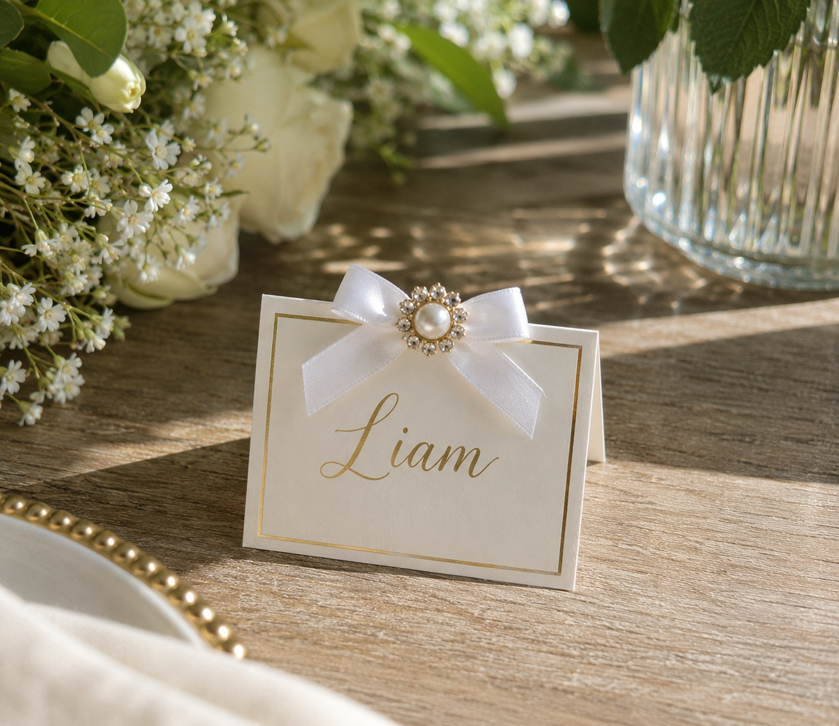 Elegant Pearl Name Place Cards