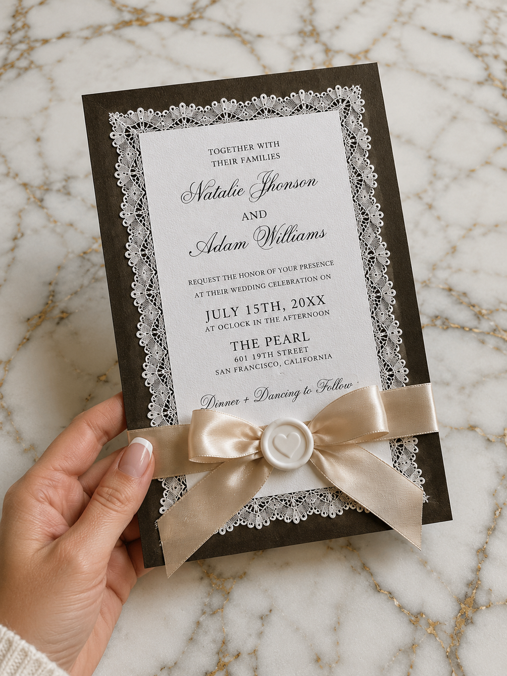 Luxury Lace Wedding Invitation With Backing