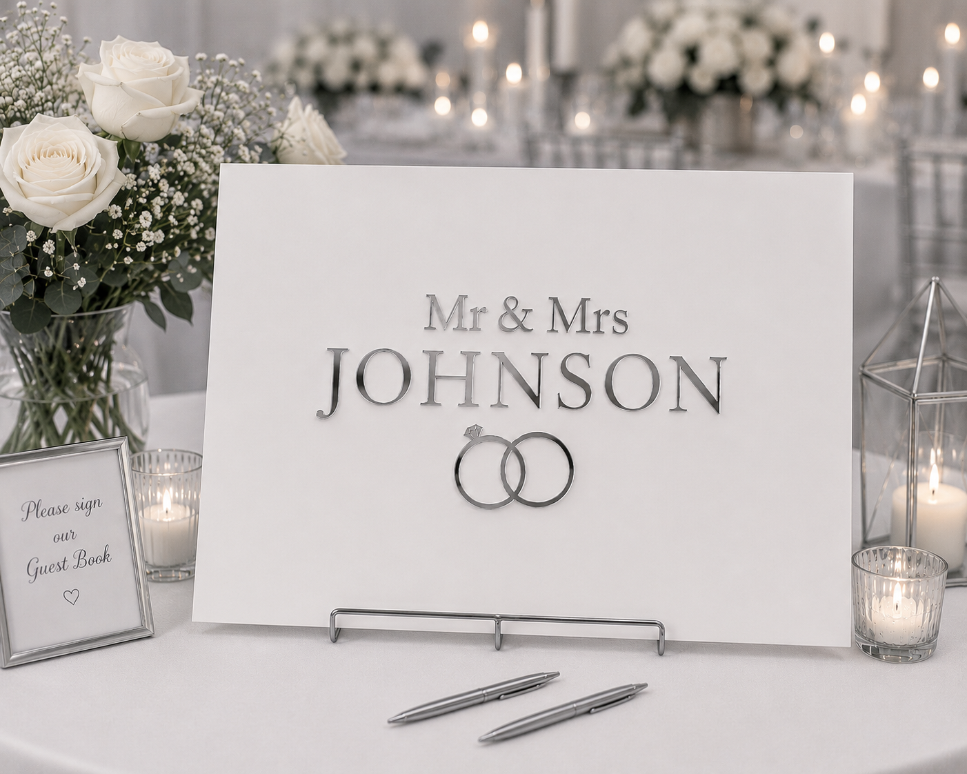Elegant Personalized Wedding Signing Board with 3D Metallic Lettering
