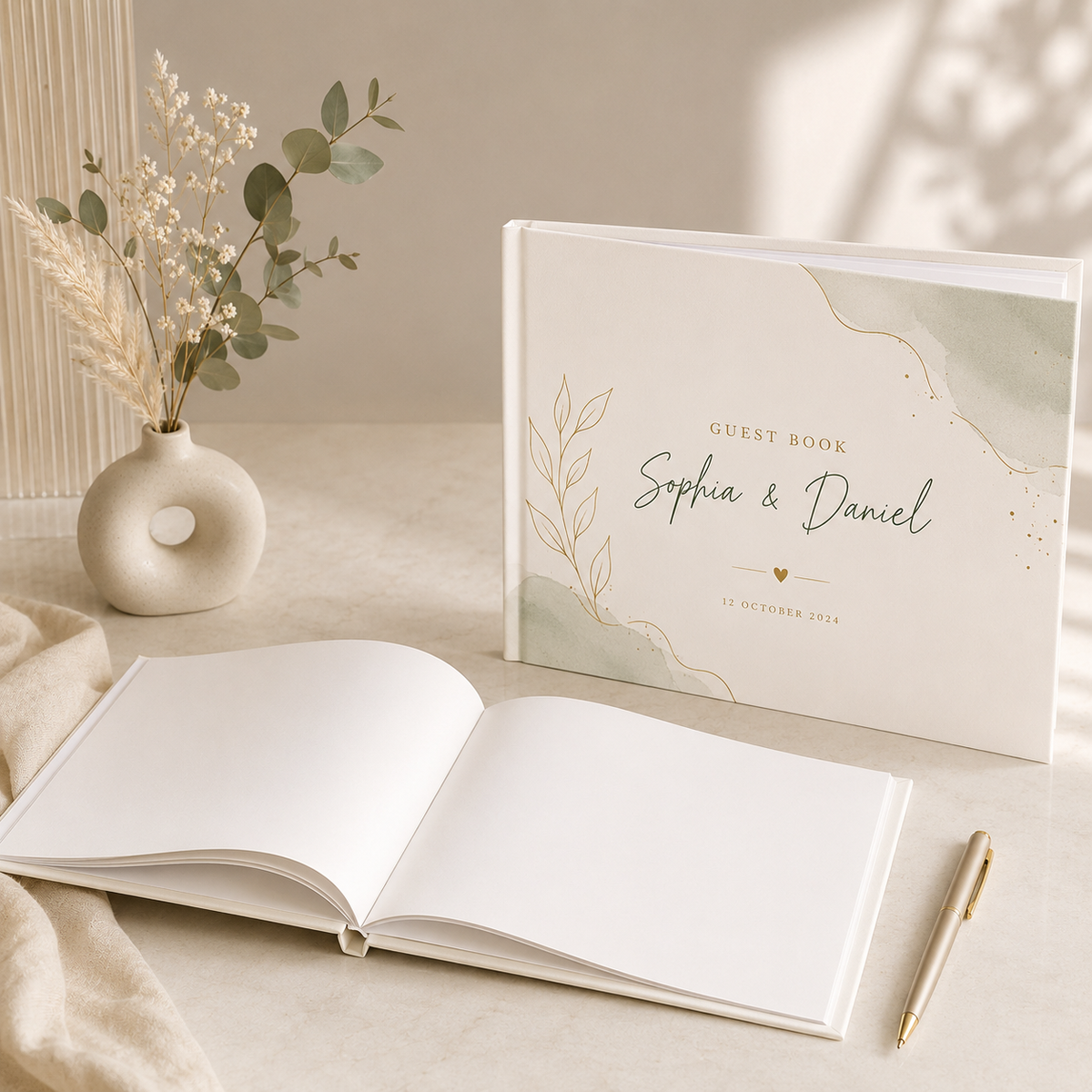Sage Green & Gold Personalised Wedding Guest Book