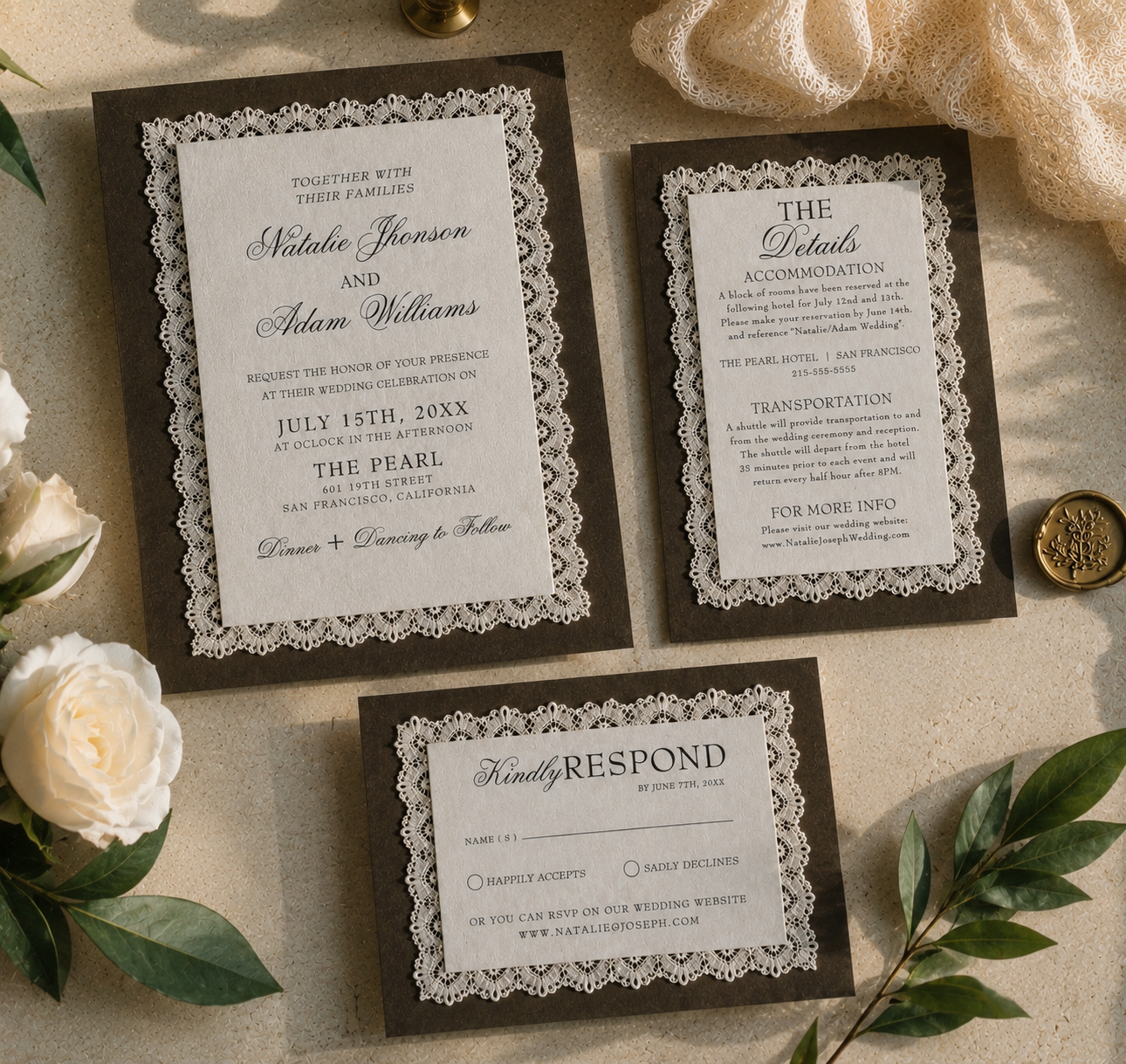 Luxury Lace Wedding Invitation With Backing