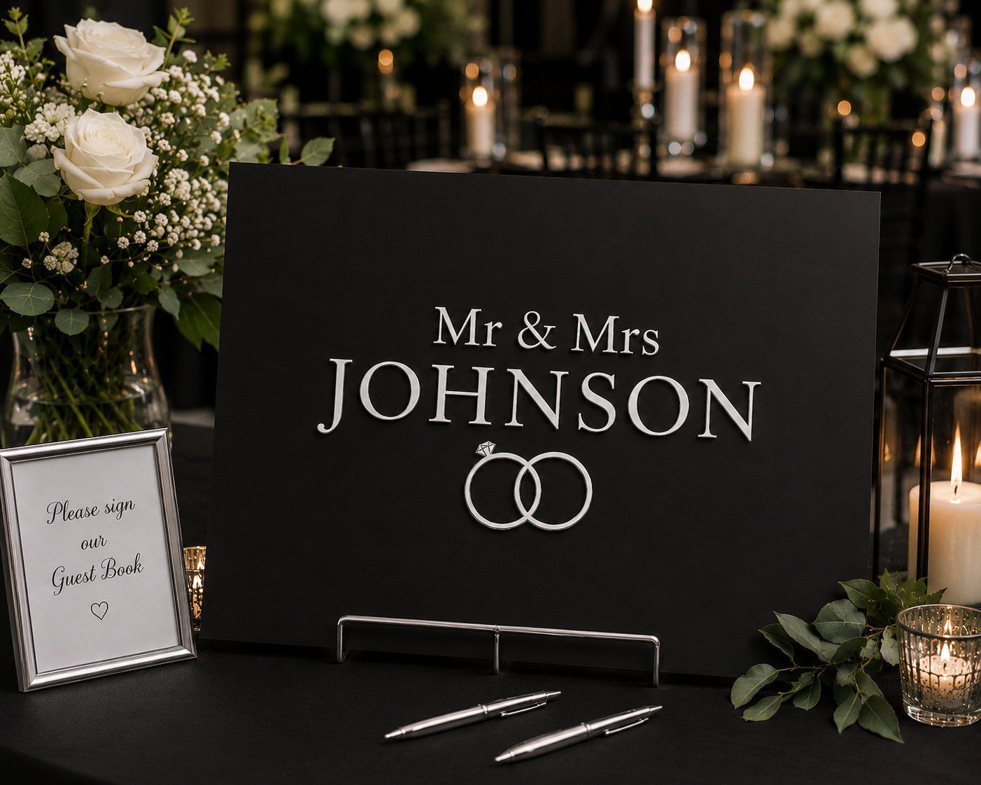 Elegant Personalized Wedding Signing Board with 3D Metallic Lettering