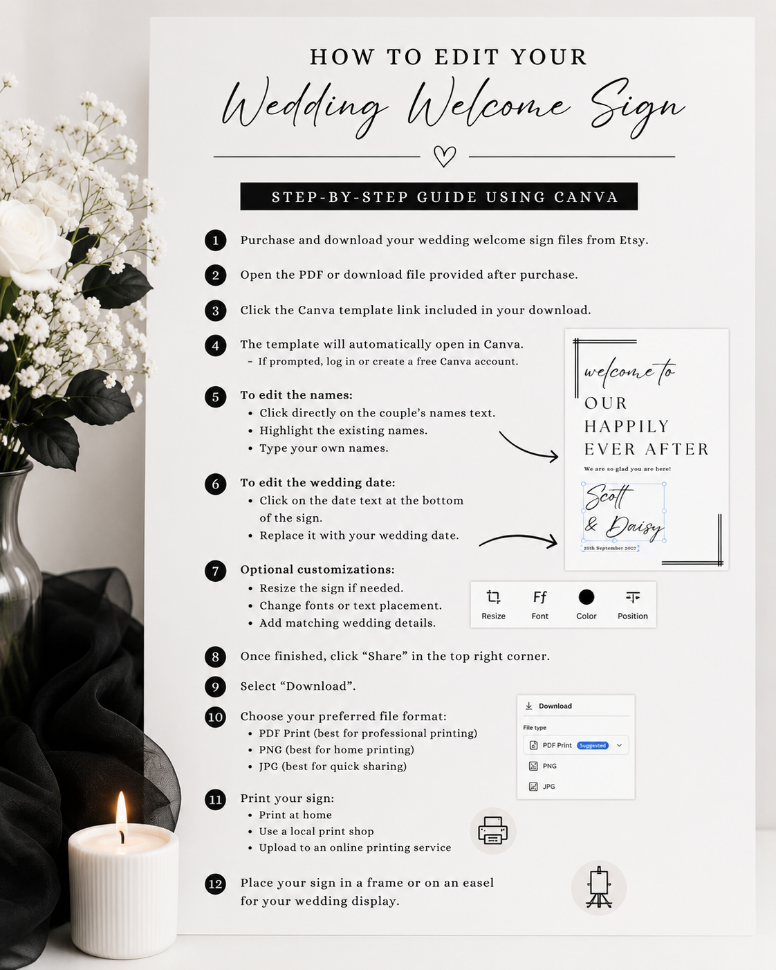 Happily Ever After Welcome Wedding Sign Template (Instant Download)