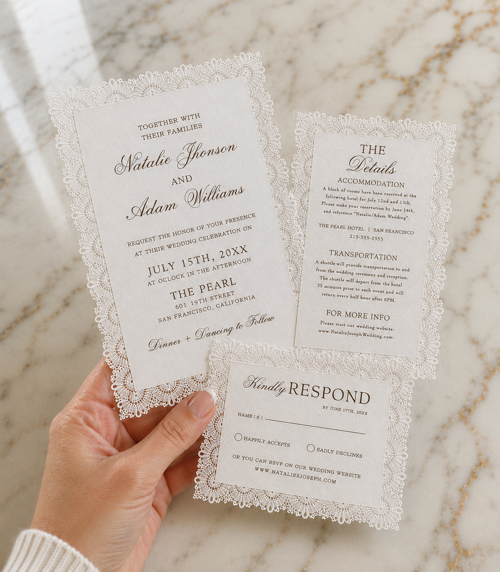 Luxury Lace Vellum Wedding Invitation Suite