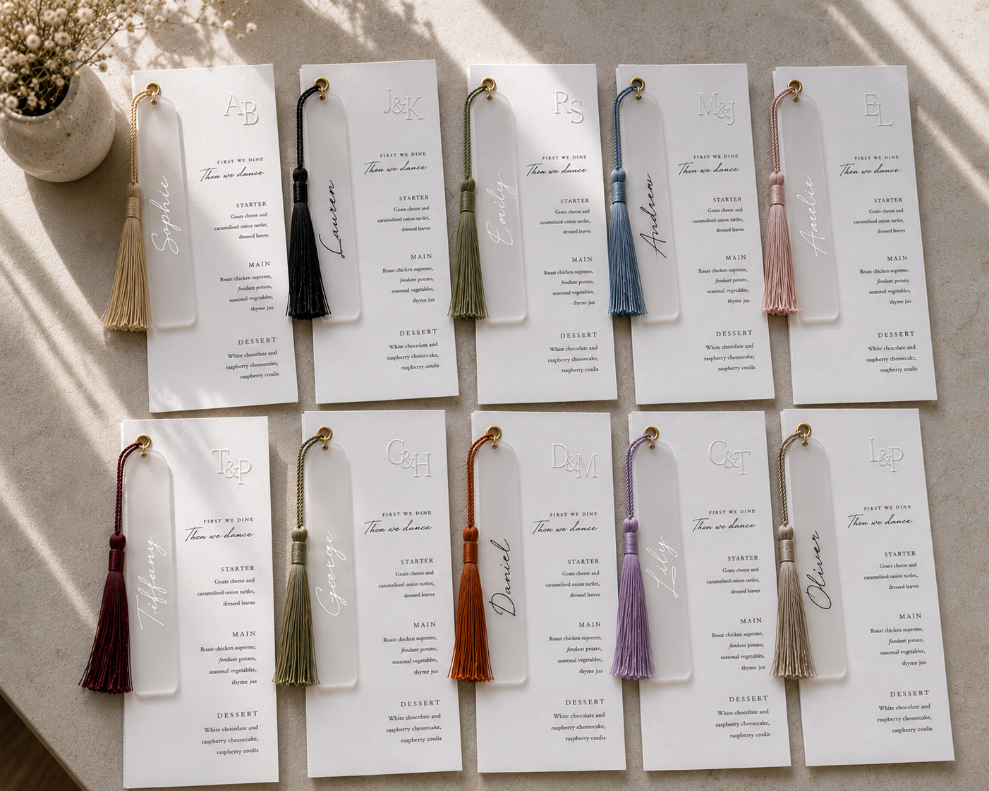 Luxury Personalised Bookmark Wedding Menu