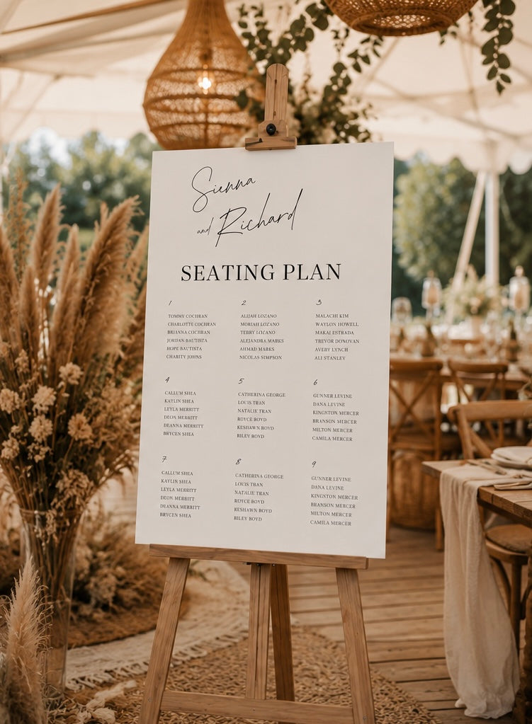 Minimalist Monochrome Wedding Seating Plan template (instant download)
