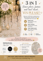 3 in 1 Personalised Champagne Glass. Wedding Favour. Name Place. Toast Glass.