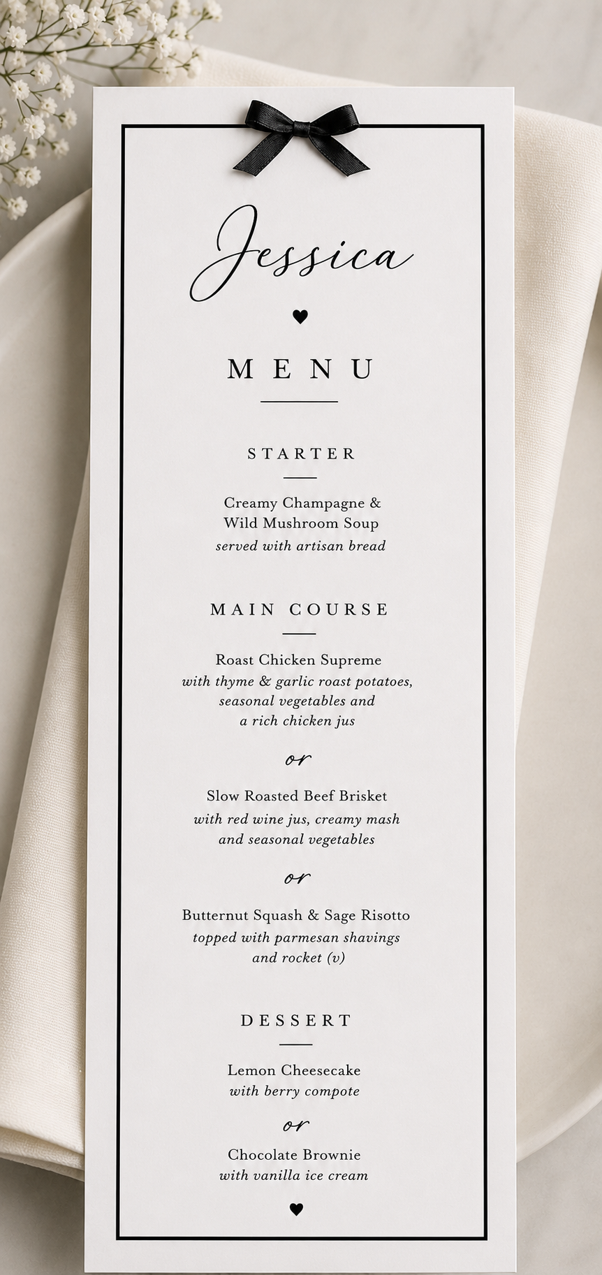 Bordered Personalised Wedding Menus