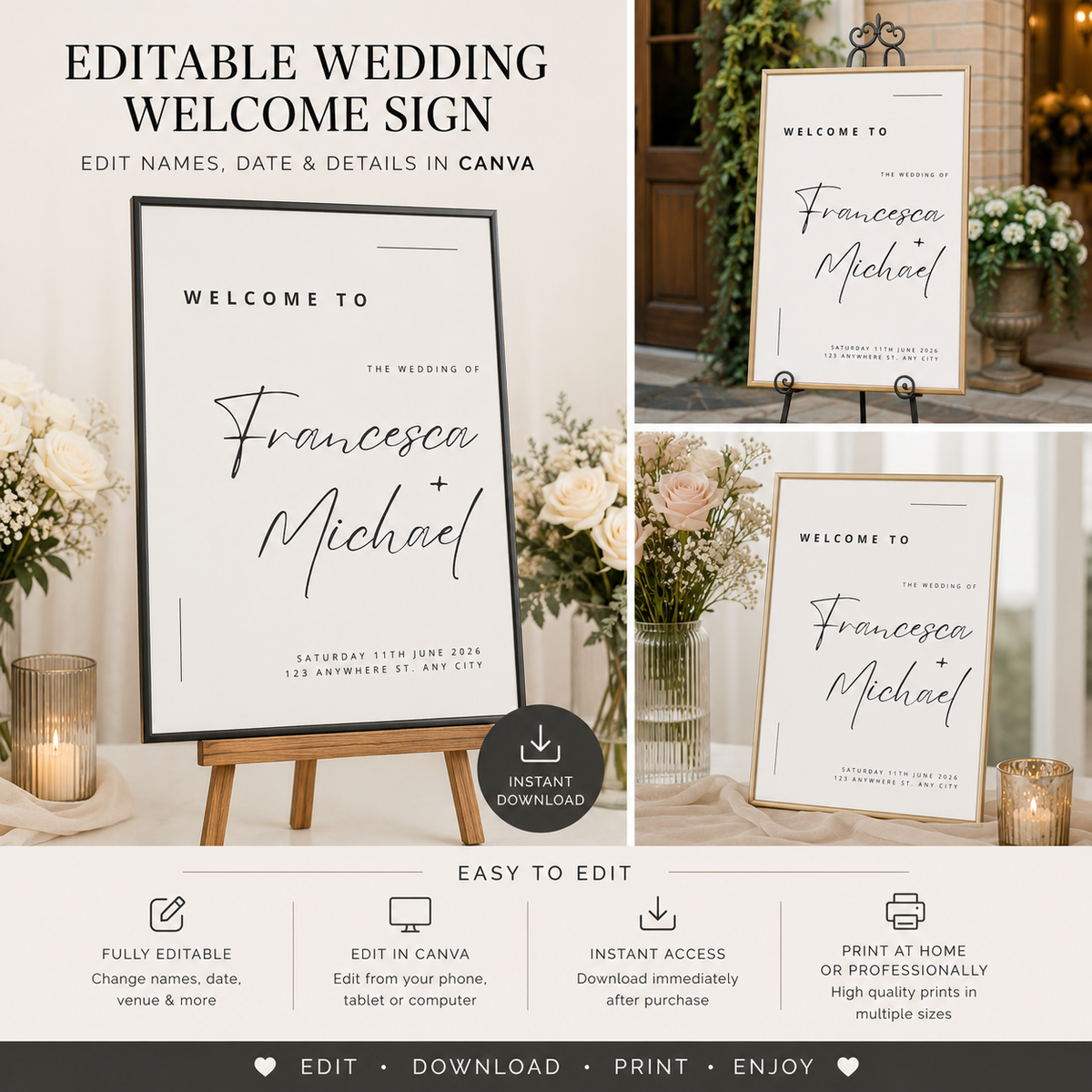 Minimalist Welcome Wedding Sign Template (Instant Download)