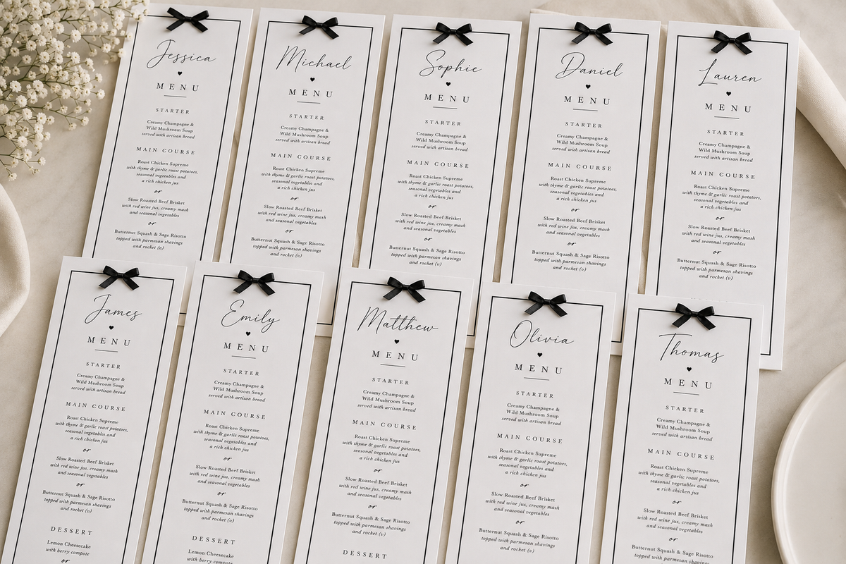 Bordered Personalised Wedding Menus