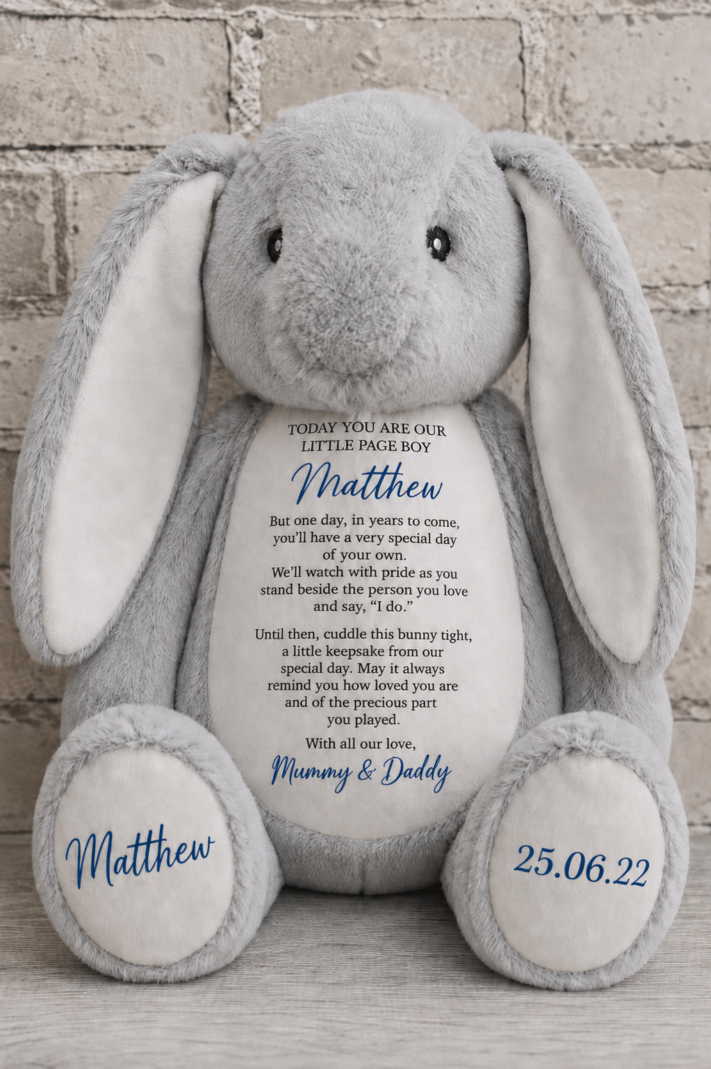 Personalised Wedding Party Bunny – Page Boy, Flower Girl & Ring Bearer Keepsake