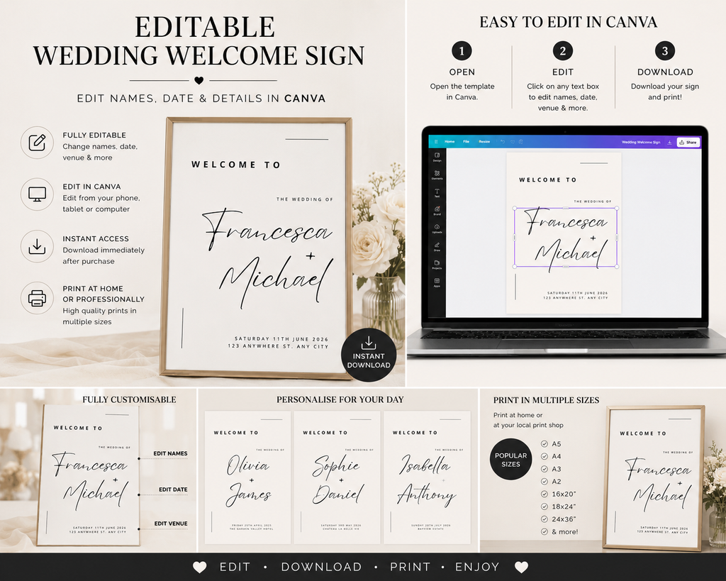 Minimalist Welcome Wedding Sign Template (Instant Download)