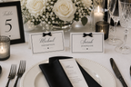 Monochrome Name Place Cards & Delicate Black Satin Bow