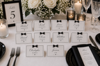 Monochrome Name Place Cards & Delicate Black Satin Bow