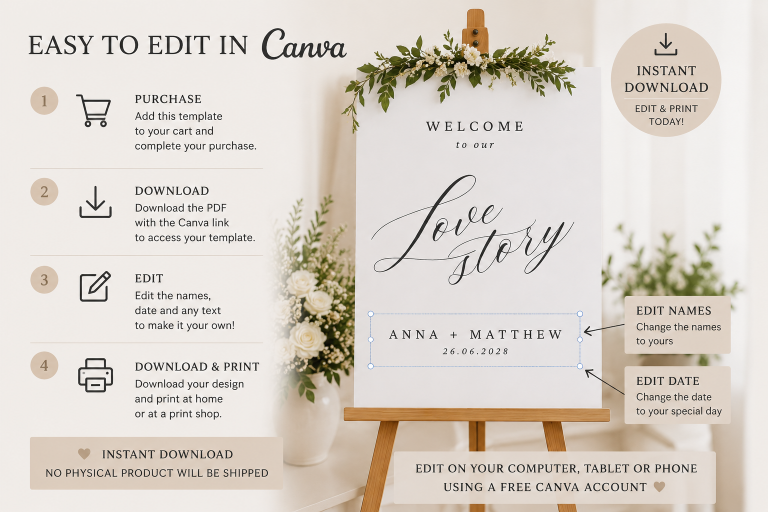 Welcome to our Love Story Wedding Sign Template (Instant Download)