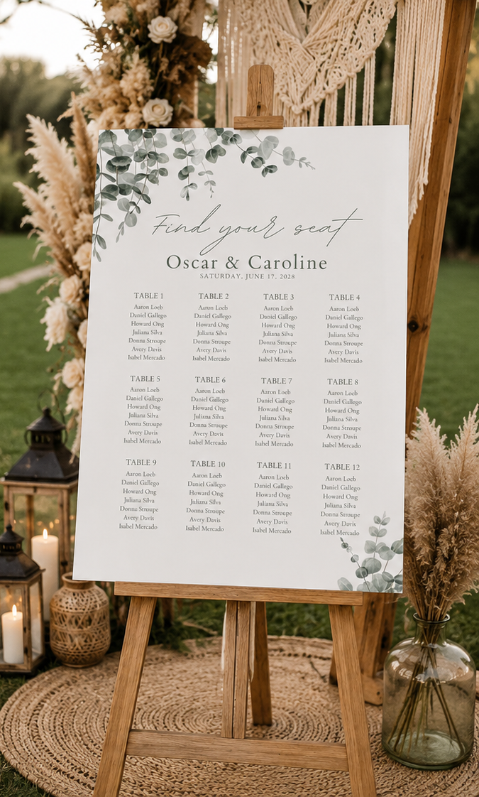 Floral Botanical Wedding Seating Plan Template (Instant Download)