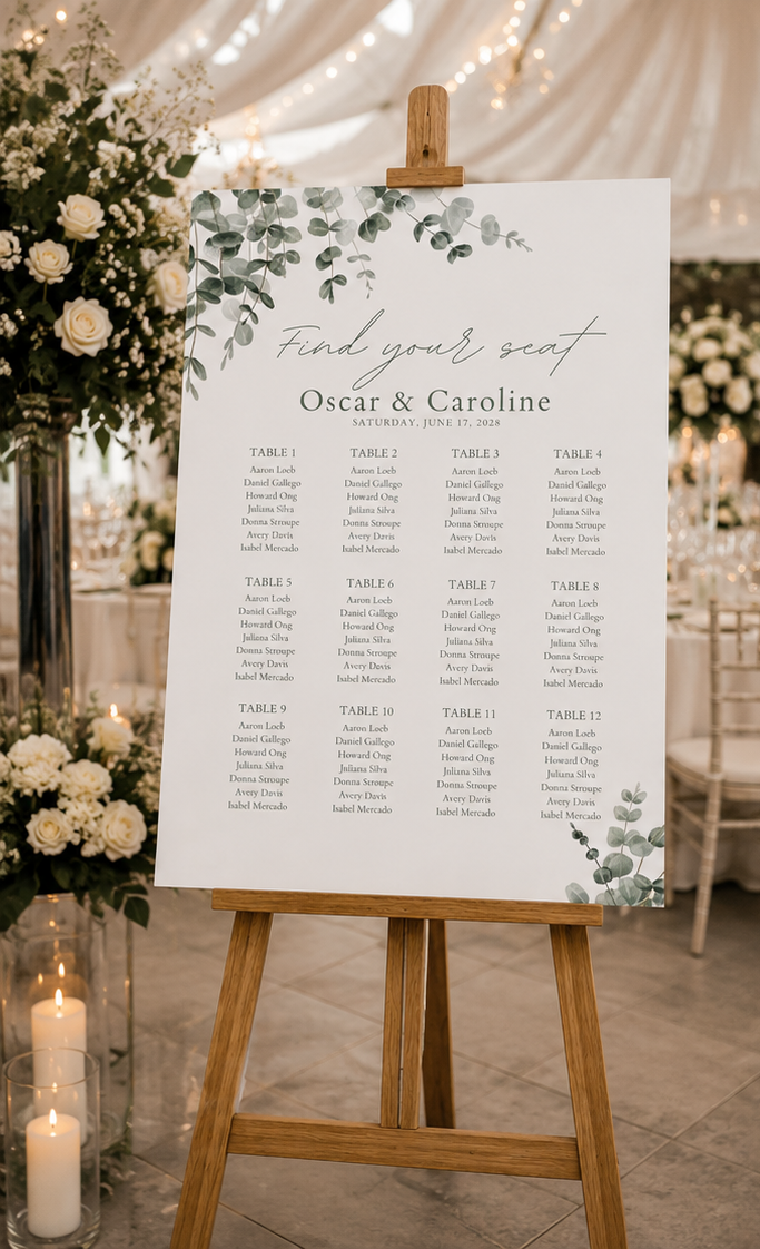 Floral Botanical Wedding Seating Plan Template (Instant Download)