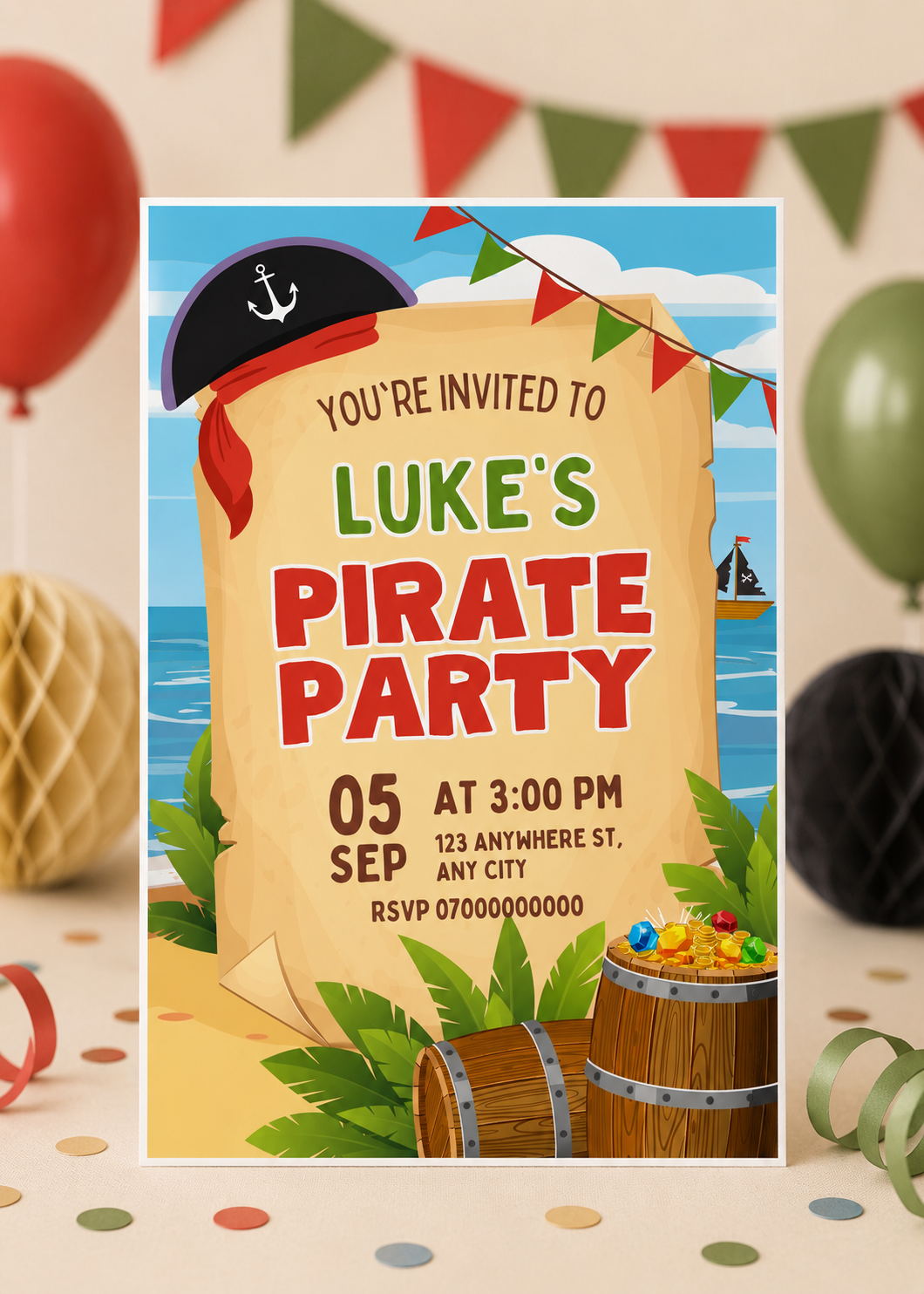 Editable Pirate Birthday Invitation (Instant Download)