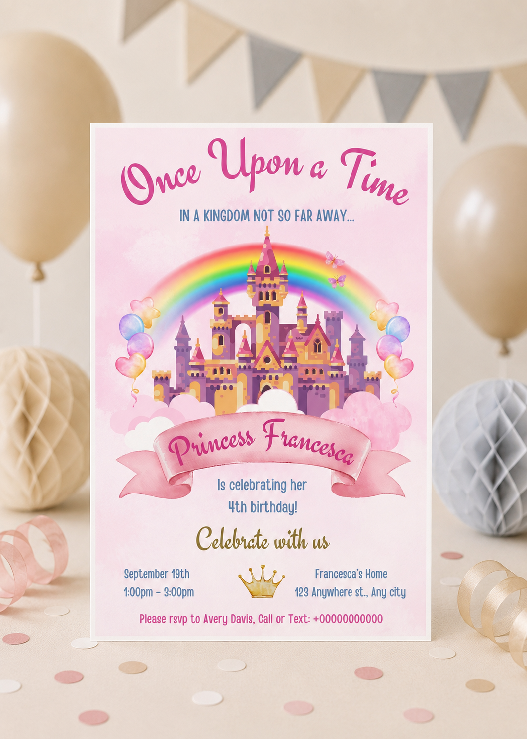 Editable Once Upon A Time Princess Birthday Invitation (Instant Downalod)