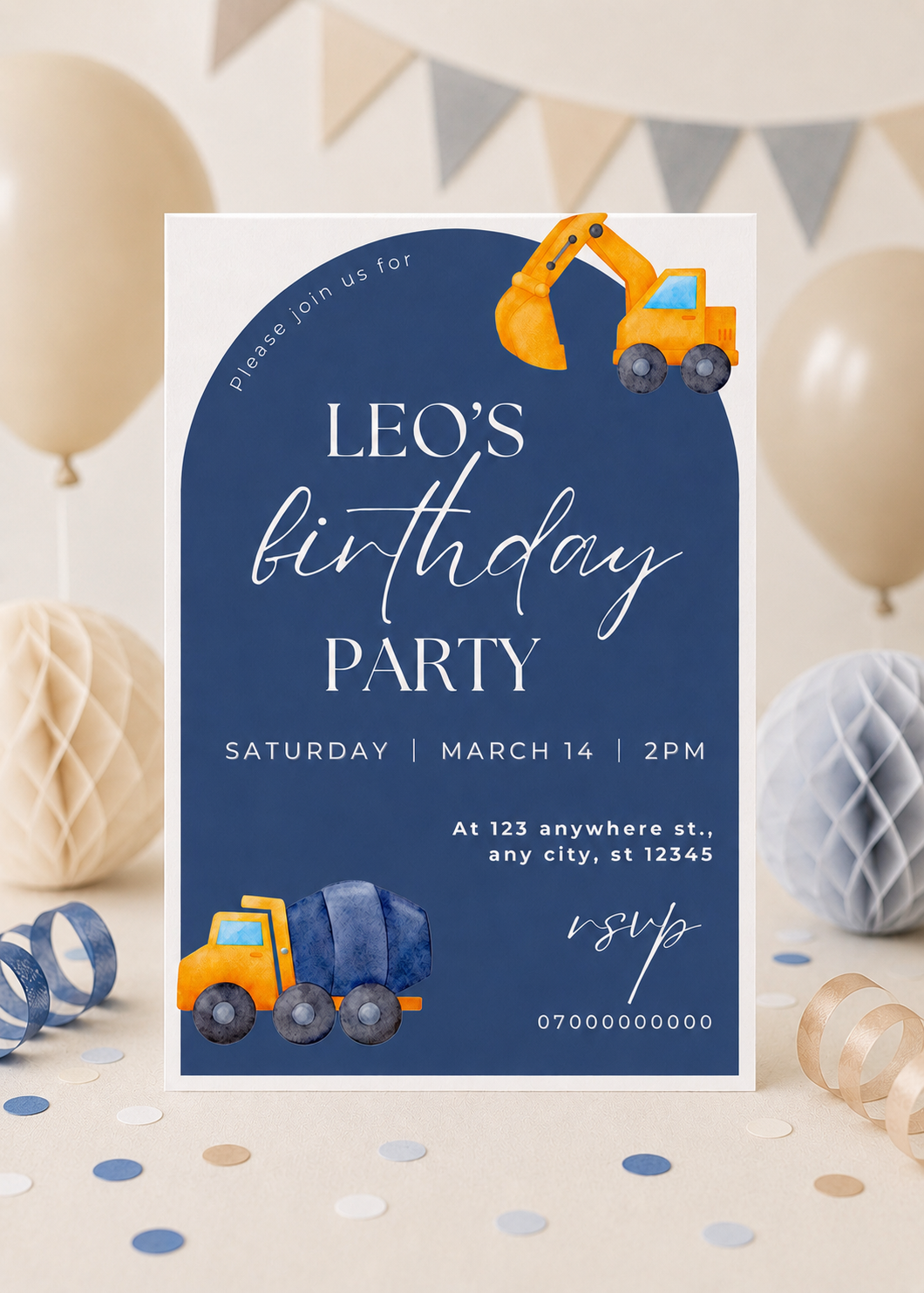Editable Construction Birthday Invitation (Instant Download)