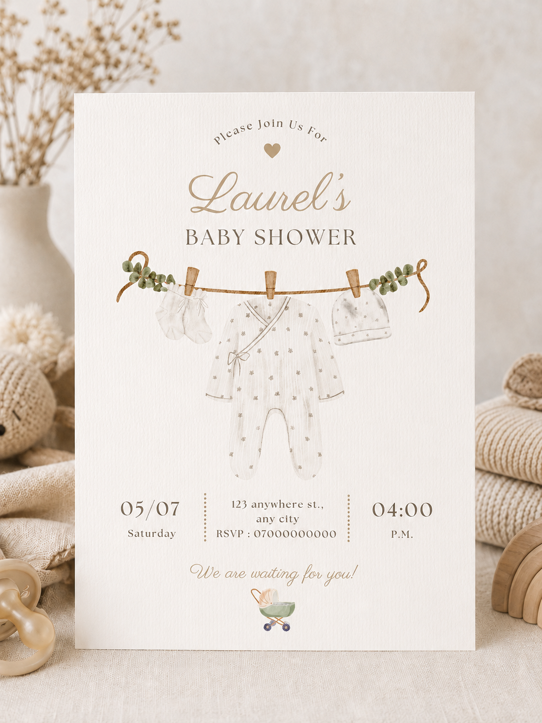 Editable Neutral Baby Shower Invitation (Instant Download)
