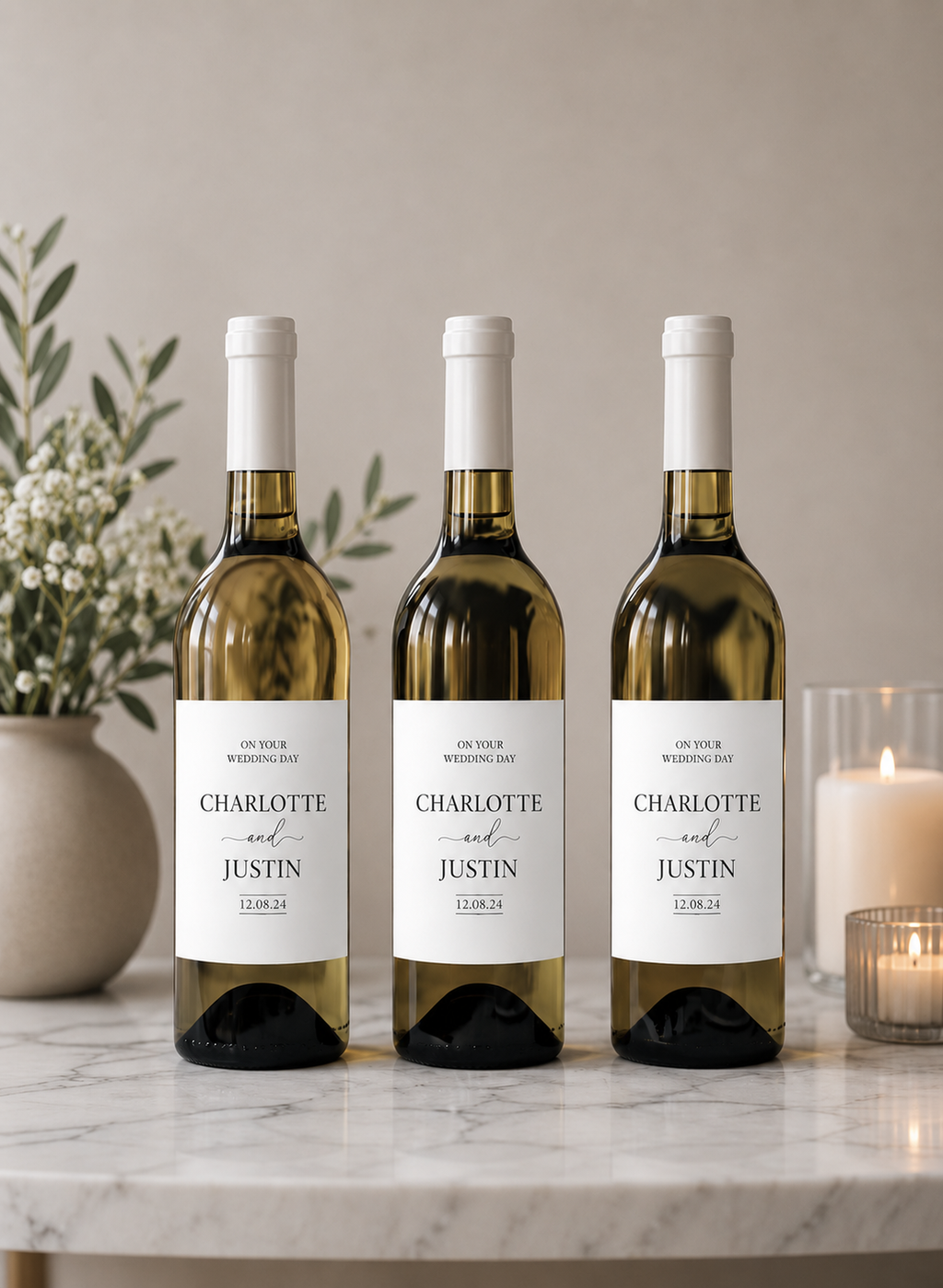 Personalised Wedding Wine Bottle Label – Custom Names &amp; Wedding Date