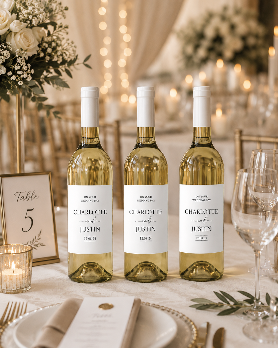 Personalised Wedding Wine Bottle Label – Custom Names &amp; Wedding Date