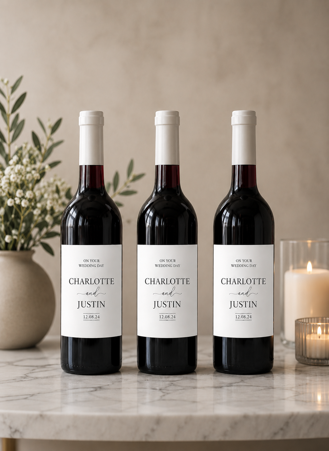 Personalised Wedding Wine Bottle Label – Custom Names &amp; Wedding Date
