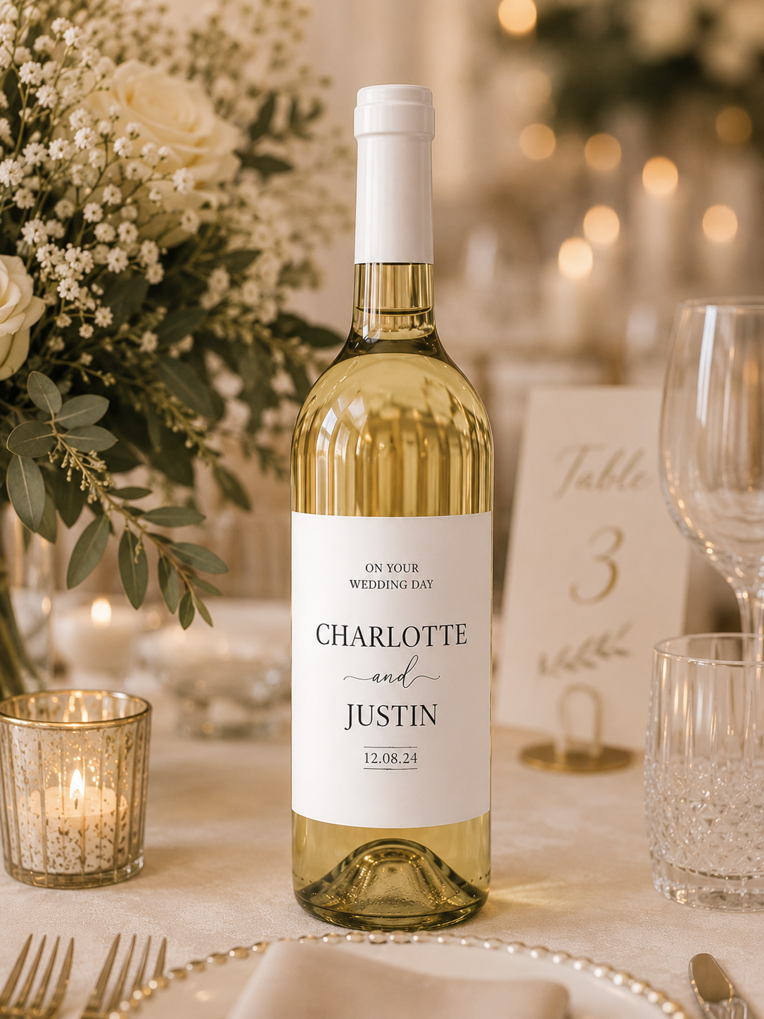 Personalised Wedding Wine Bottle Label – Custom Names &amp; Wedding Date