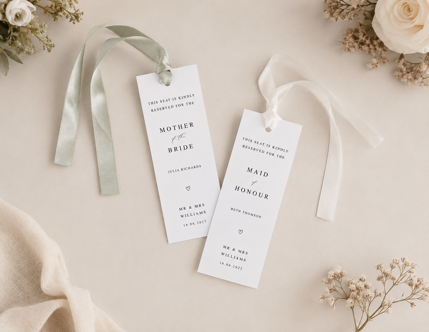 Personalised Reserved Seat Tags