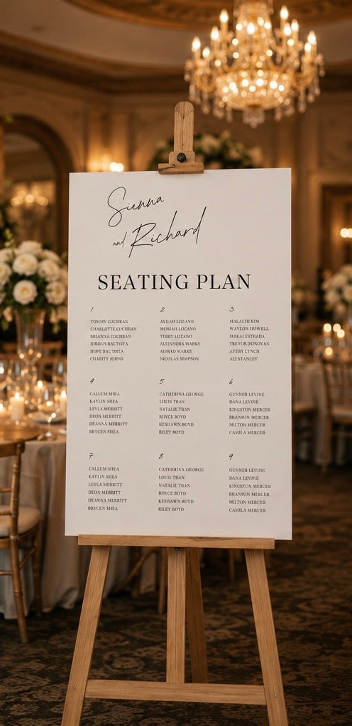 Minimalist Monochrome Wedding Seating Plan template (instant download)