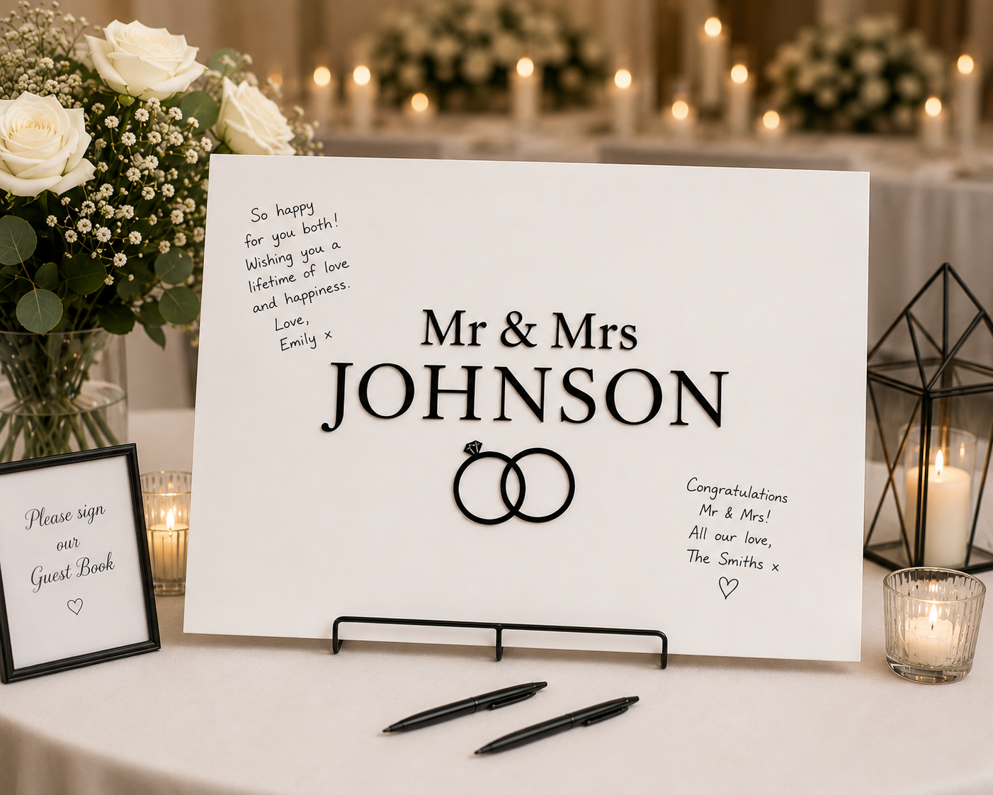 Elegant Personalized Wedding Signing Board with 3D Metallic Lettering