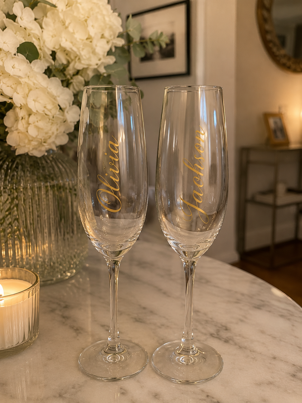3 in 1 Personalised Champagne Glass. Wedding Favour. Name Place. Toast Glass.