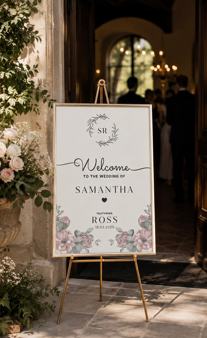 Blush Pink Floral Wedding Welcome Sign