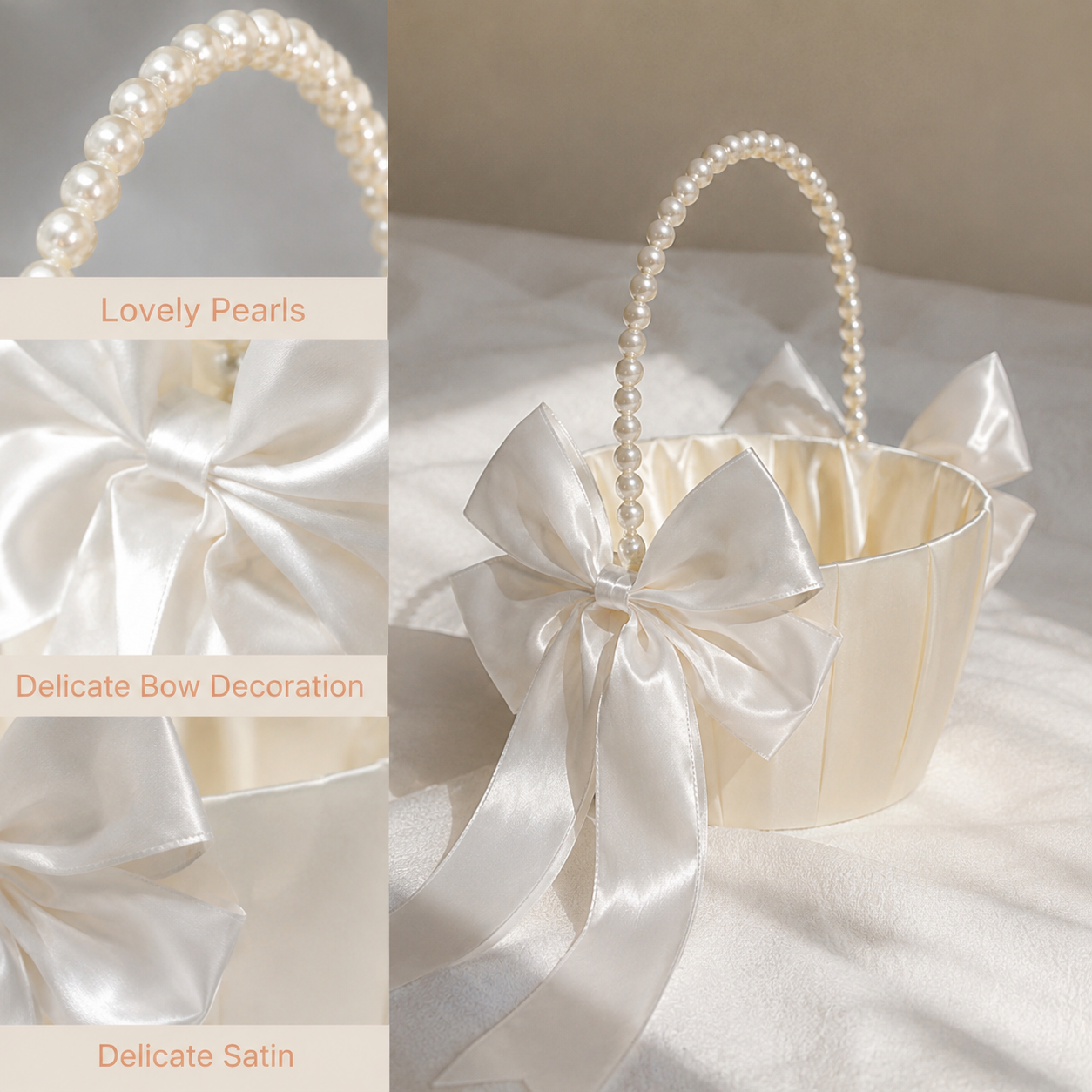 Pearl Bow Flower Girl Basket
