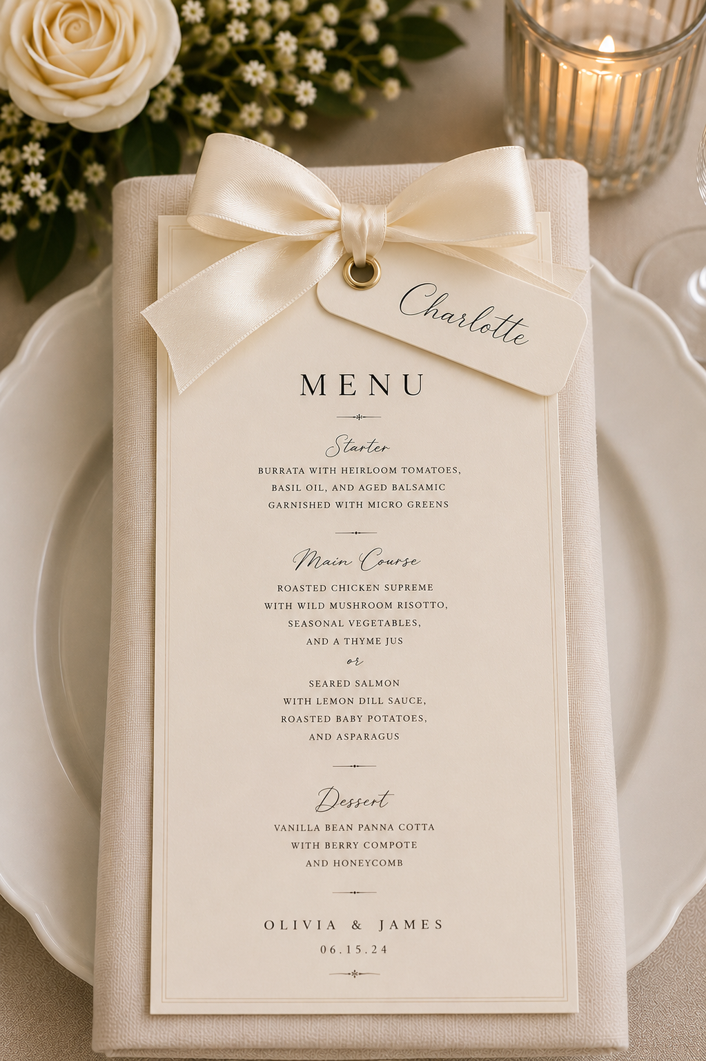 Elegant Wedding Menu + Place Card