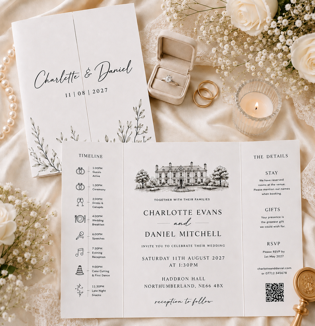 Sketched Wedding Venue Gatefold Wedding Invitation