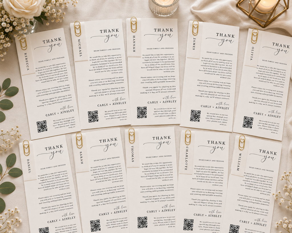 Personalised Wedding Thank You Place Cards