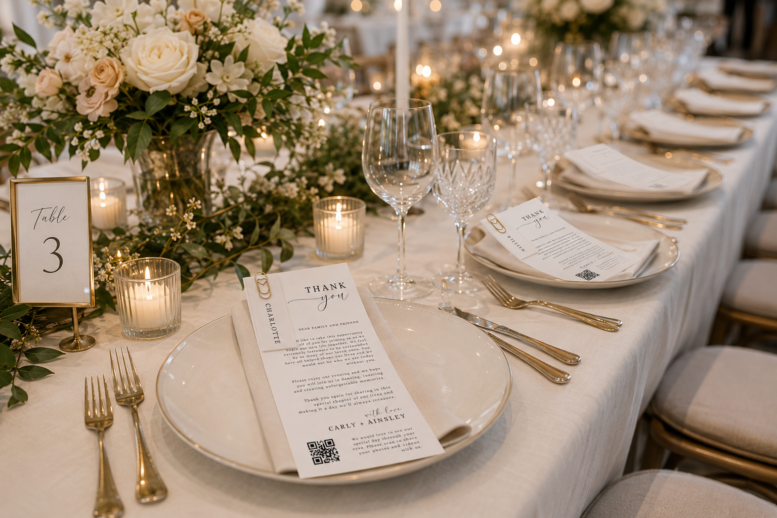Personalised Wedding Thank You Place Cards